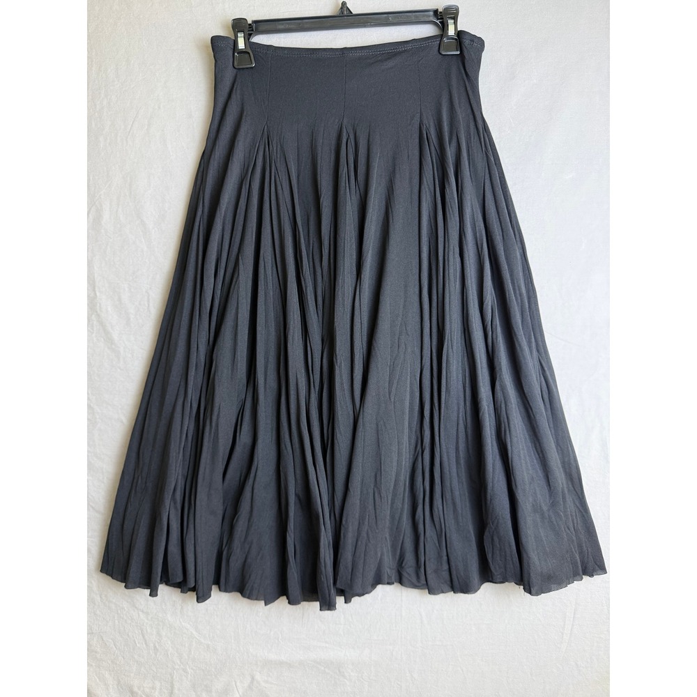 Love Tease Womens Black Pleated Midi Skirt A-Line Flared Made in USA Small